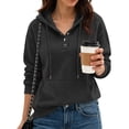 thumbnail image 2 of Evdexr Hoodies for Women Casual Button Collar Long Sleeve Hooded Sweatshirt Pullover 2026 Fall Winter Oversized Tops With Pocket Black S, 2 of 6