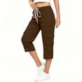 thumbnail image 3 of VBVC Women's Drawstring Cargo Capri Pants, Casual Breathable Mid Calf Utility Trousers For Women, Ladies' Outdoor Hiking Pants with Pockets,Brown,S-3XL, 3 of 9