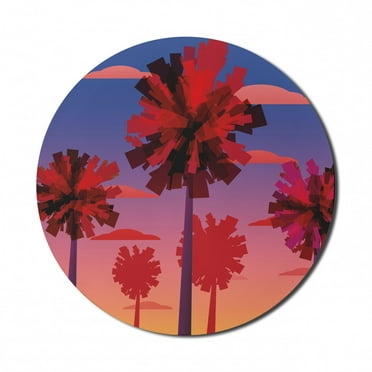 Abstract Mouse Pad for Computers, Contemporary Style Tropical Trees Clouds and Sunset Ombre Effect Exotic Skyscape, Round Non-Slip Thick Rubber Modern Mousepad, 8" Round, Multicolor, by Ambesonne