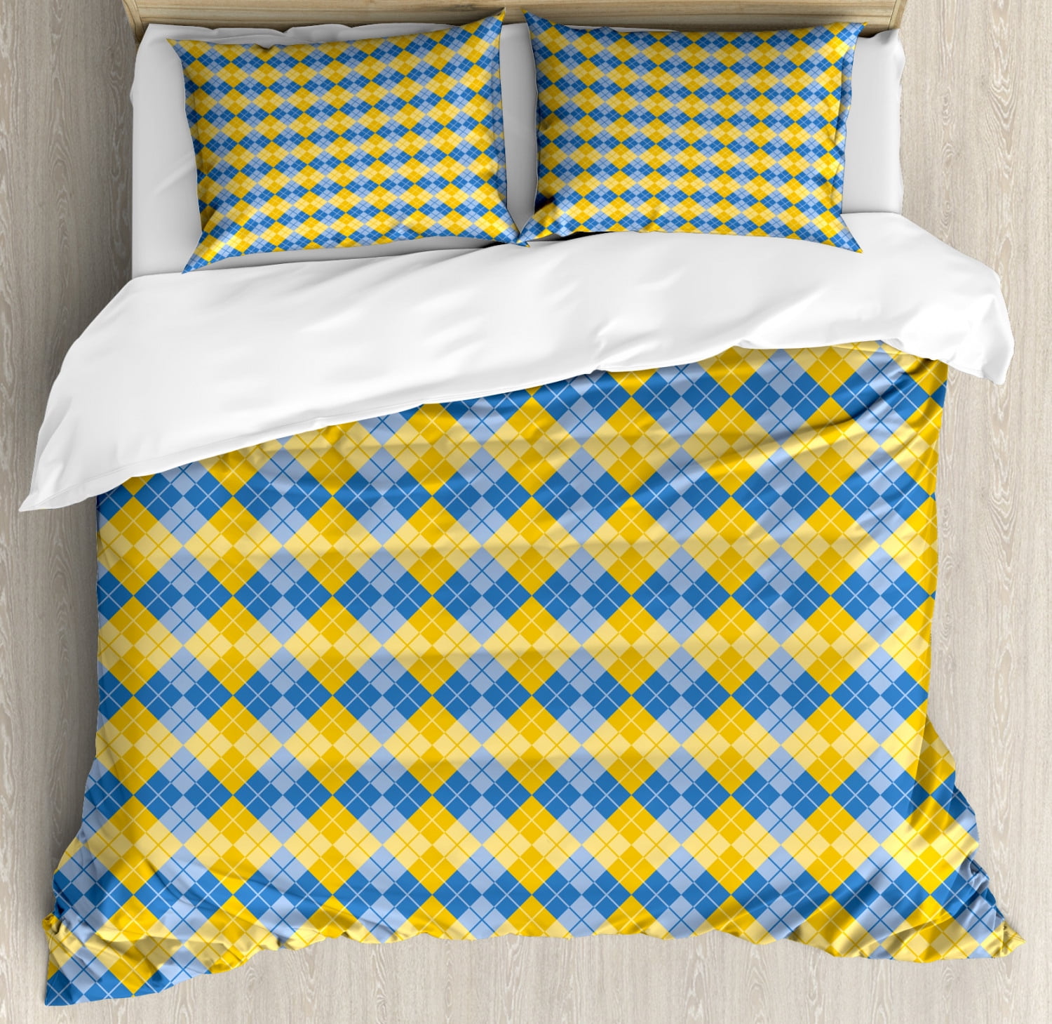 Yellow And Blue King Size Duvet Cover Set Classical Argyle Yellow And Blue King Size Duvet Cover