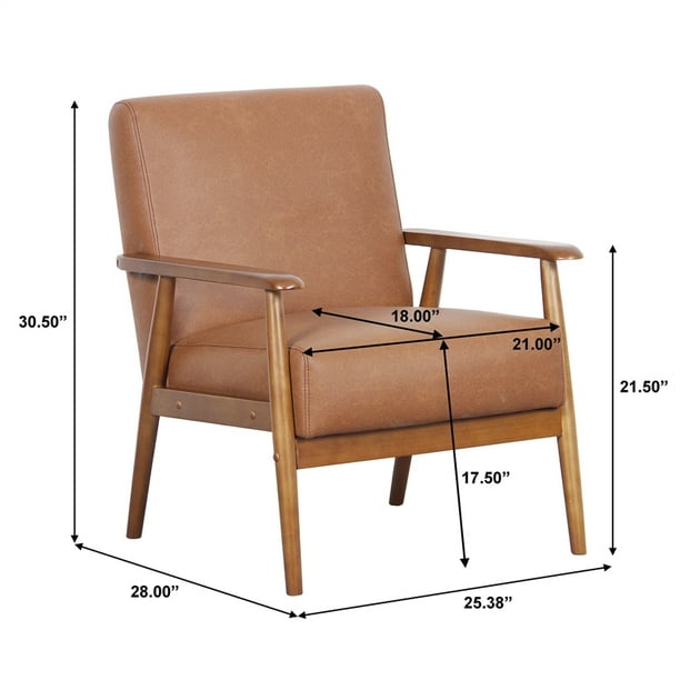 Beaumont Lane Mid Century Wood Faux Leather Accent Chair in Cognac