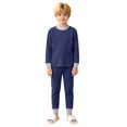 thumbnail image 3 of TIREOW Kids Underwear 2 Piece Set Contrast Trim Long Sleeve Crewneck Top and Long Pants Boys and Girls Sleepwear Loungewear Set, 3 of 7