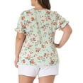 thumbnail image 3 of Agnes Orinda Women's Plus Size Floral Tops V Neck Ruffle Short Sleeve Casual Summer Blouses 2X Light Green, 3 of 6