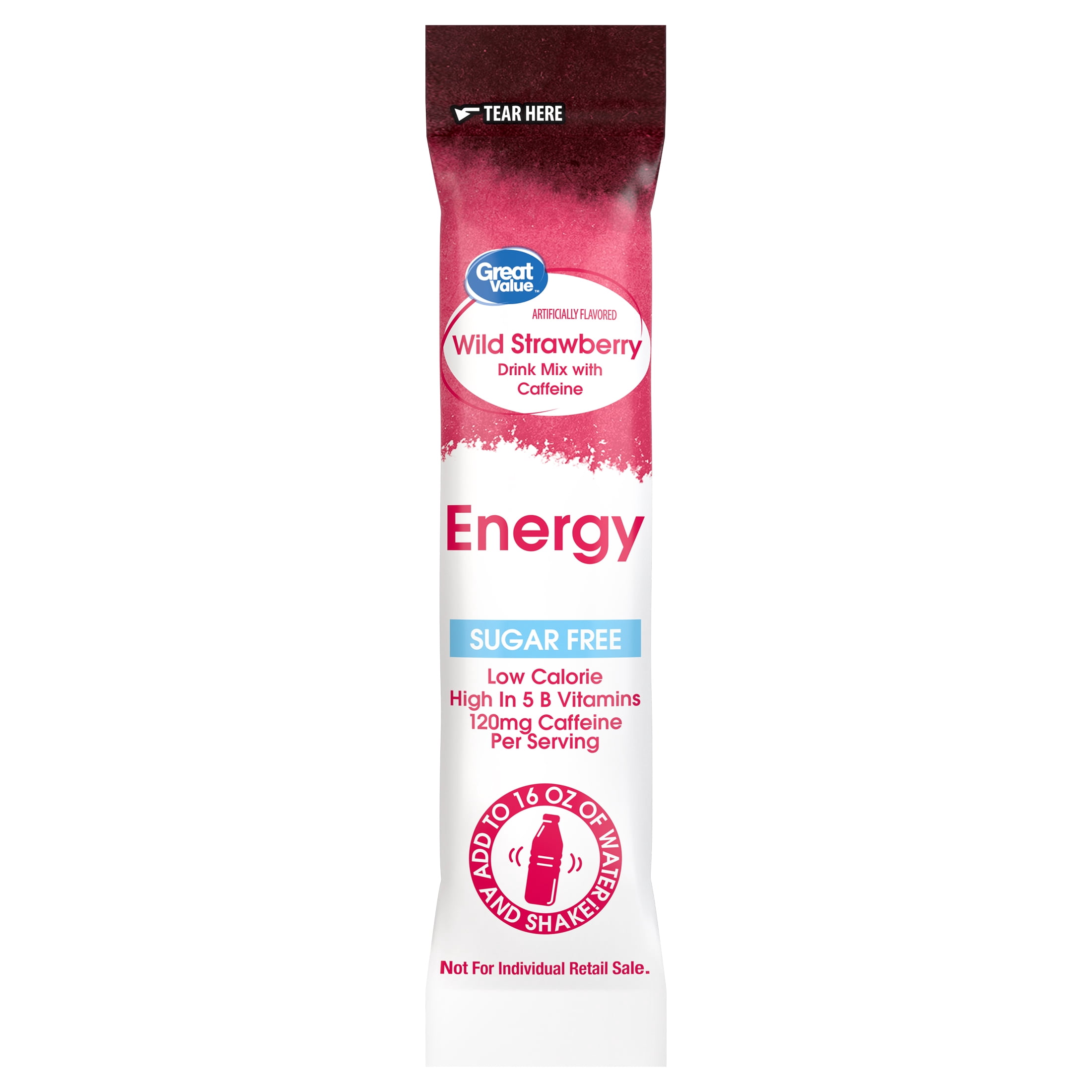 Great Value Energy Wild Strawberry Drink Mix, 10 Count