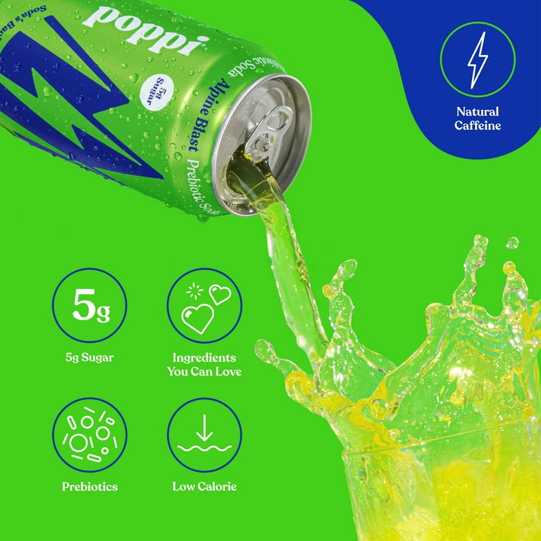 poppi Alpine Blast Prebiotic Soda 12 oz 4 Pack Cans with Apple
