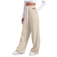 thumbnail image 3 of felwors Women's Casual Fleece Lined High Waist Joggers - Elastic Waistband with Pockets Beige, M, 3 of 7