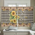 thumbnail image 4 of Sunflower Plaid Semi Sheer Curtains 54 Inch Length 2 Panels Set, Country Sunshine Star Vintage Bee Black Sheer Kitchen Curtain Privacy Voile Window Curtain for Living Room Bedroom Rod Pocket Drapes, 4 of 7
