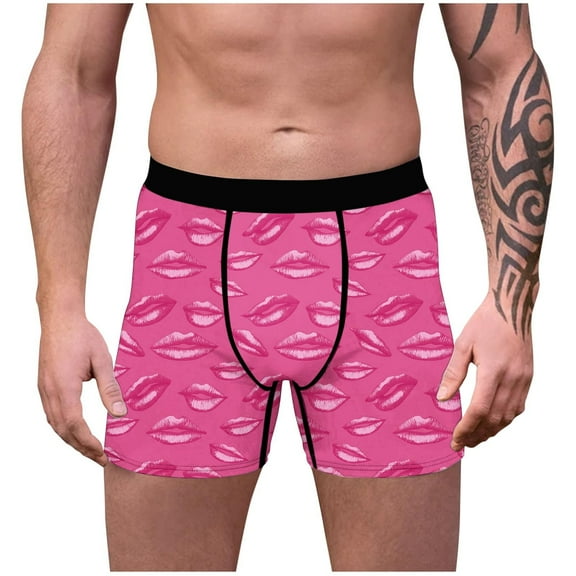 ZQUUVOU Valentine's Day Men's Boxer Briefs Printed Breathable Underpants (Pink,XL)