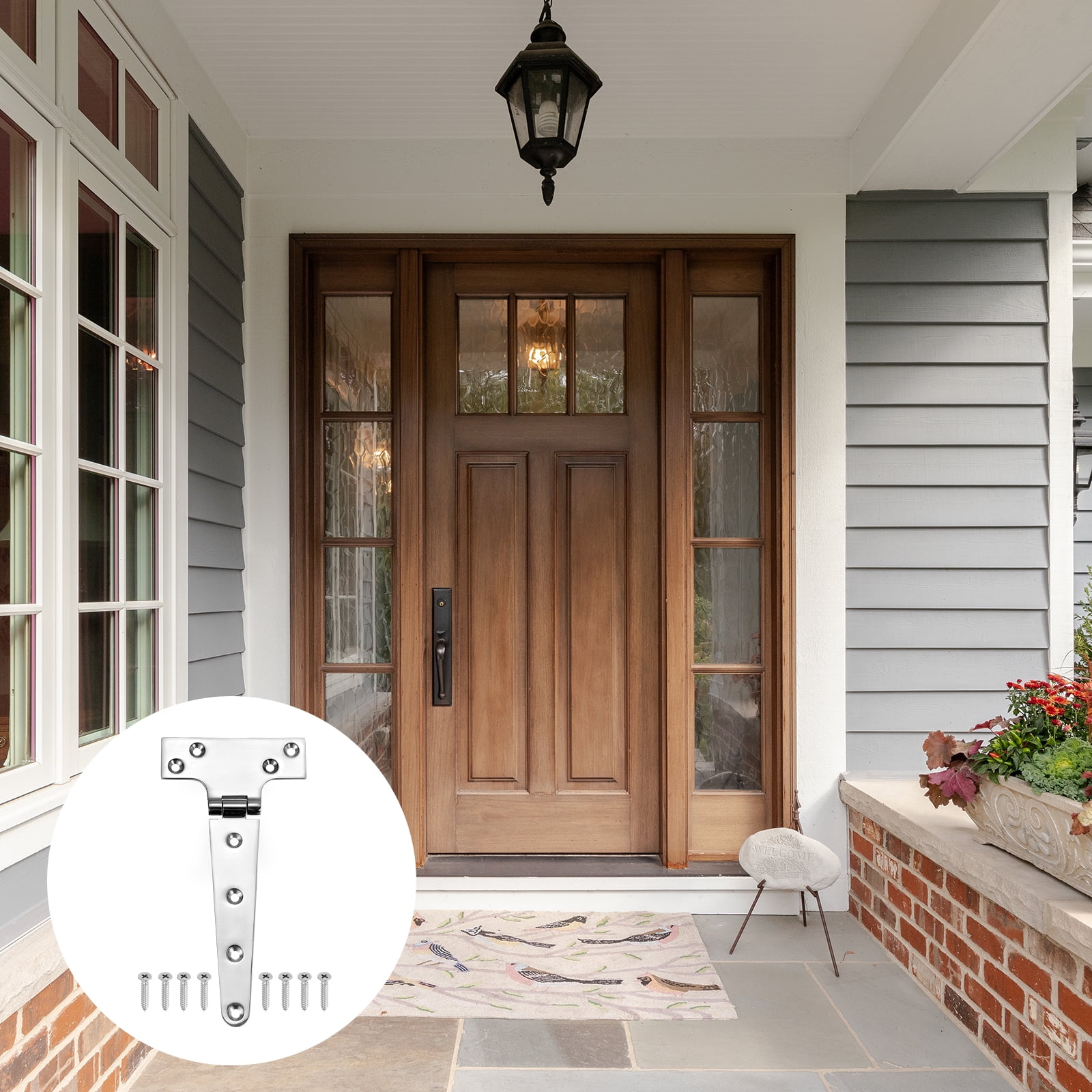 Uxcell 2 Pack T-Strap Door Hinges, 8" Wrought Tee Shed Gate Hinges Iron Hardware, Silver