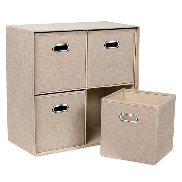 Simple toy organization—BirdRock Home Linen Cube Organizer Shelf with Four Storage Bins - Cream