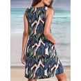 thumbnail image 6 of Summer Dresses for Women Beach Lace V-Neck Sundresses Casual Tropical Print Sleeveless Short Dress Green XXL, 6 of 7