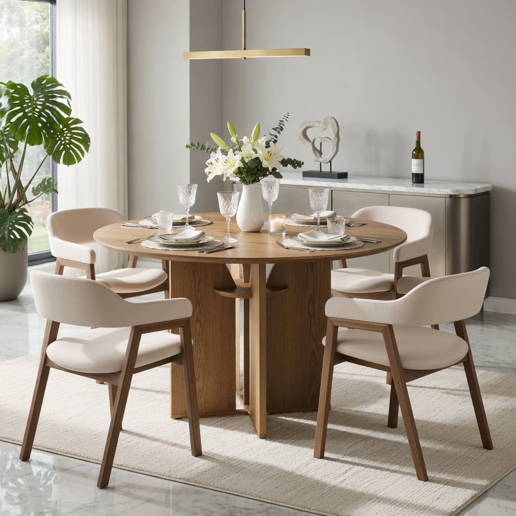 Hommoo 39.37 Inch Round Dining Table with Lower Storage Shelf, Modern Farmhouse Wood-Look Kitchen Table for 2-4 People, Natural