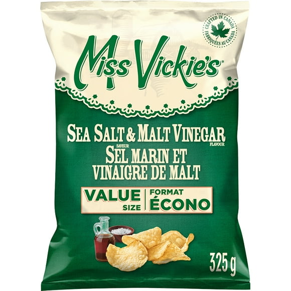 Miss Vickie's Sea Salt & Malt Vinegar Flavour Kettle Cooked Potato Chips, Value Size, 325 g.