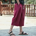 thumbnail image 5 of Dezsed Mens Capri Long Shorts Harem Pants Men's Casual Slim Sports Pants Calf-Length Linen Trousers Baggy Harem Pants Wine Red 4XL, 5 of 5