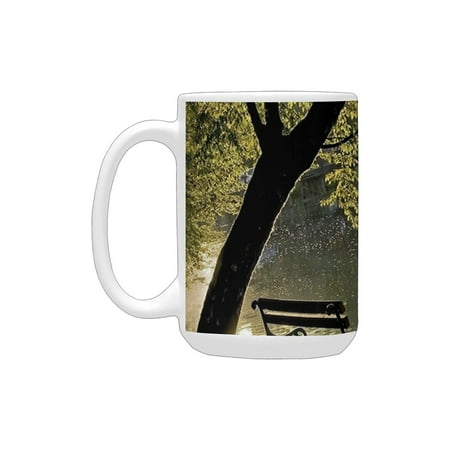 

Farm House Decor Bench under Timber Tree by Riverside Epic Countryside Rural Relaxing Resting Space Ceramic Mug (15 OZ) (Made In USA)