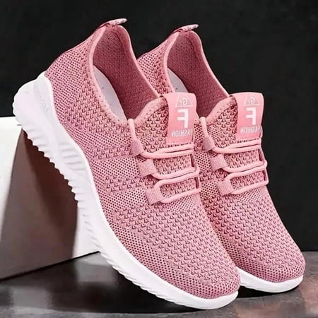 Four Seasons Women s Breathable Knit Sneakers Casual Lace-Up Outdoor Lightweight Low-Top Running Shoes
