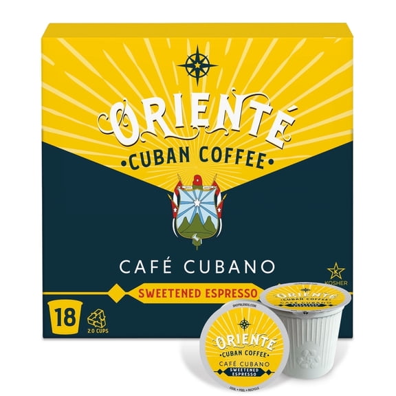 Oriente Cuban Coffee Roasters - Dark Roast Cafe Cubano Coffee - 18ct. - Solar Energy Produced Dark Roast Coffee Pods - Authentic Cuban Coffee Inspired Style - KCup Compatible