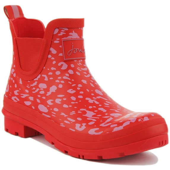 Joules Wellibob Women's Leopard Printed Chelsea Rain Boot In Red Size 10