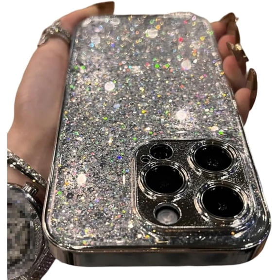 Compatible with iPhone Case,Cute Luxury Glitter Bling Sparkly Chrome Electroplated Bumper[ Drop & Camera Lens Protection] Shockproof Cover Phone Case (Silver,iPhone 11)