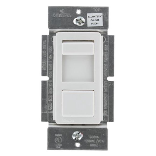 Leviton IPX06-10X IllumaTech 600VA Preset Electronic Mark 10 Powerline  Fluorescent Slide Dimmer, Single Pole and 3-Way, White/Ivory/Almond