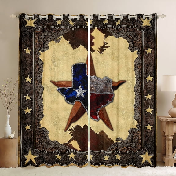 Homewish Tribal Texas Stars Black Out Curtains, Vintage American Stars Curtains Pack of 2 (42x63 Each), Southwestern Style Bedroom Curtains, Curtains and Drapes Room Decor