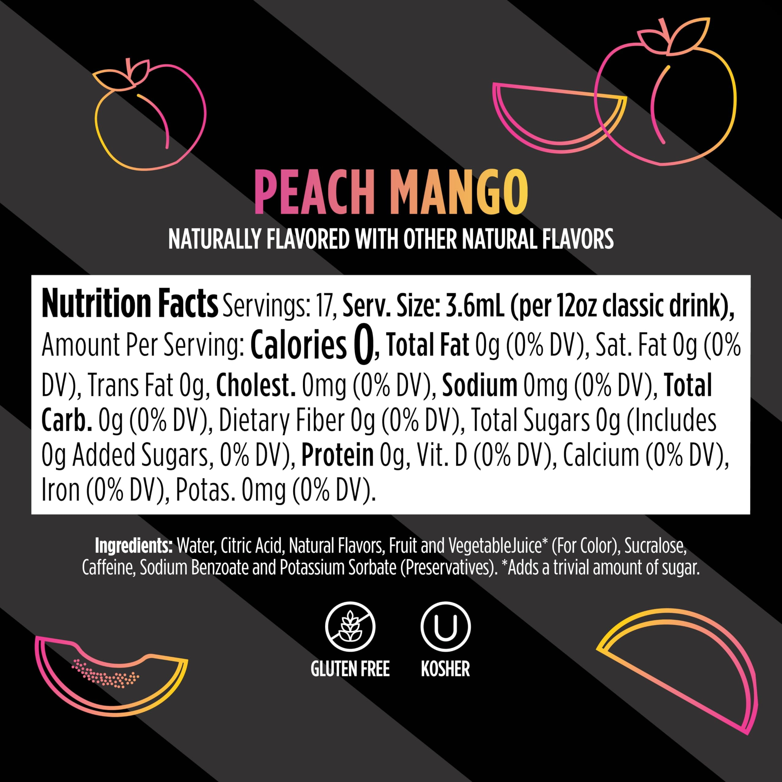 Ninja Thirsti Flavored Water Drops, ENERGY With Invigorating Caffeine, Peach Mango, Zero Calories, Zero Sugar, 2.07 Fl Oz, Makes 17, 12oz Drinks, 3 Pack, WCFPCMGAM
