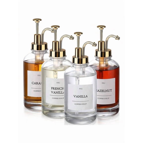 4PCS Oil Bottle, Pump Bottle, Coffee Bar Accessories, Coffee Syrup Dispenser - 16.9oz Squeeze Bottle, Coffee Machine Supplies, Coffee Bar Syrup Pump Dispenser