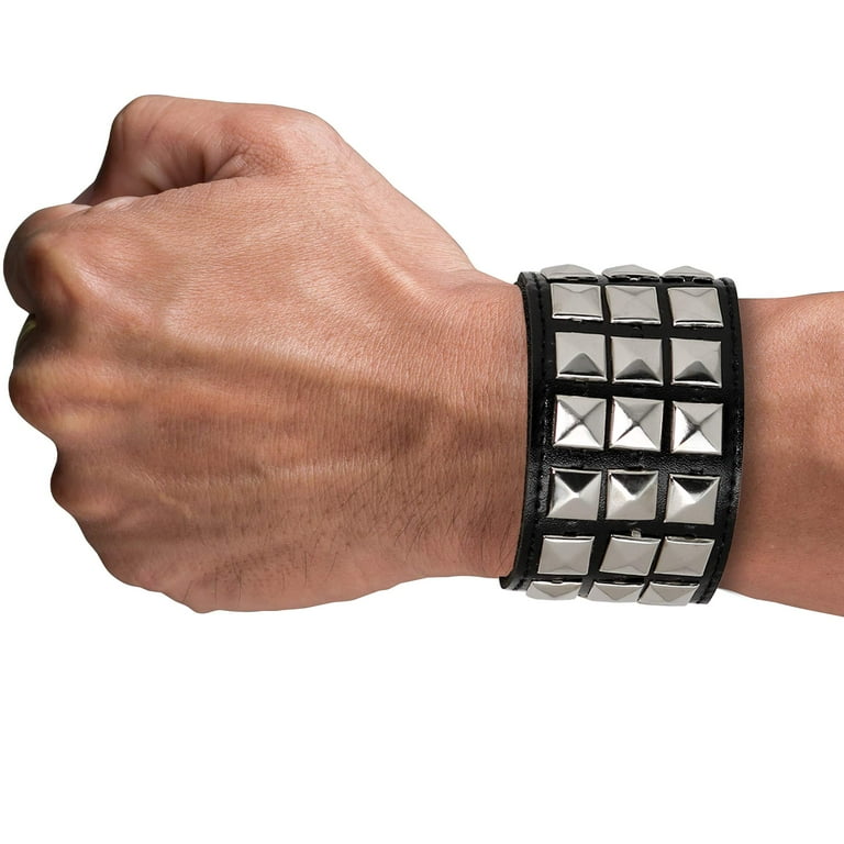 Skeleteen Punk Leather Stud Bracelet - Leather Cuff Biker