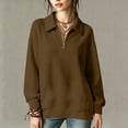 thumbnail image 2 of Edvintorg Women's Sweatshirt Long Sleeve Sweat Shirts Turndown Collar Sweatshirts Pullover Top with Zipper Womens Clothing S-2XL Coffee, 2 of 6