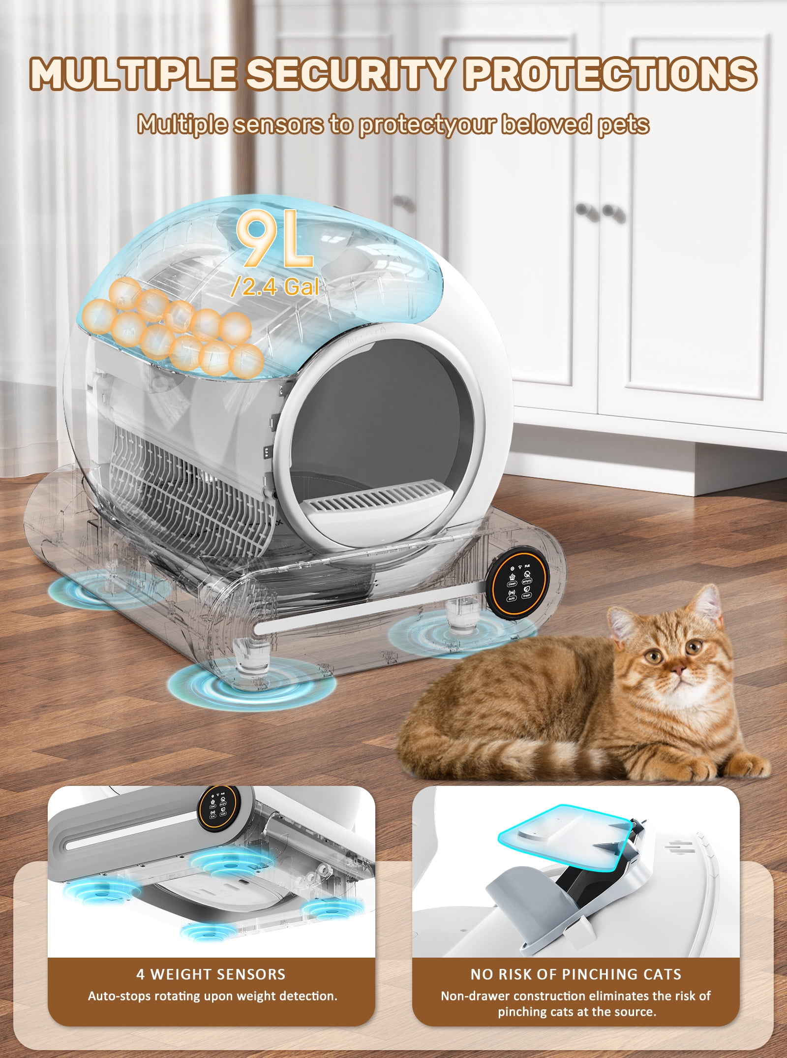 Automatic  Cat Litter Box, Upgraded 65L+9L Extra Large Self Cleaning Litter Box for Multiple Cats, Features negative ion Sterilization and Deodorization, APP Control