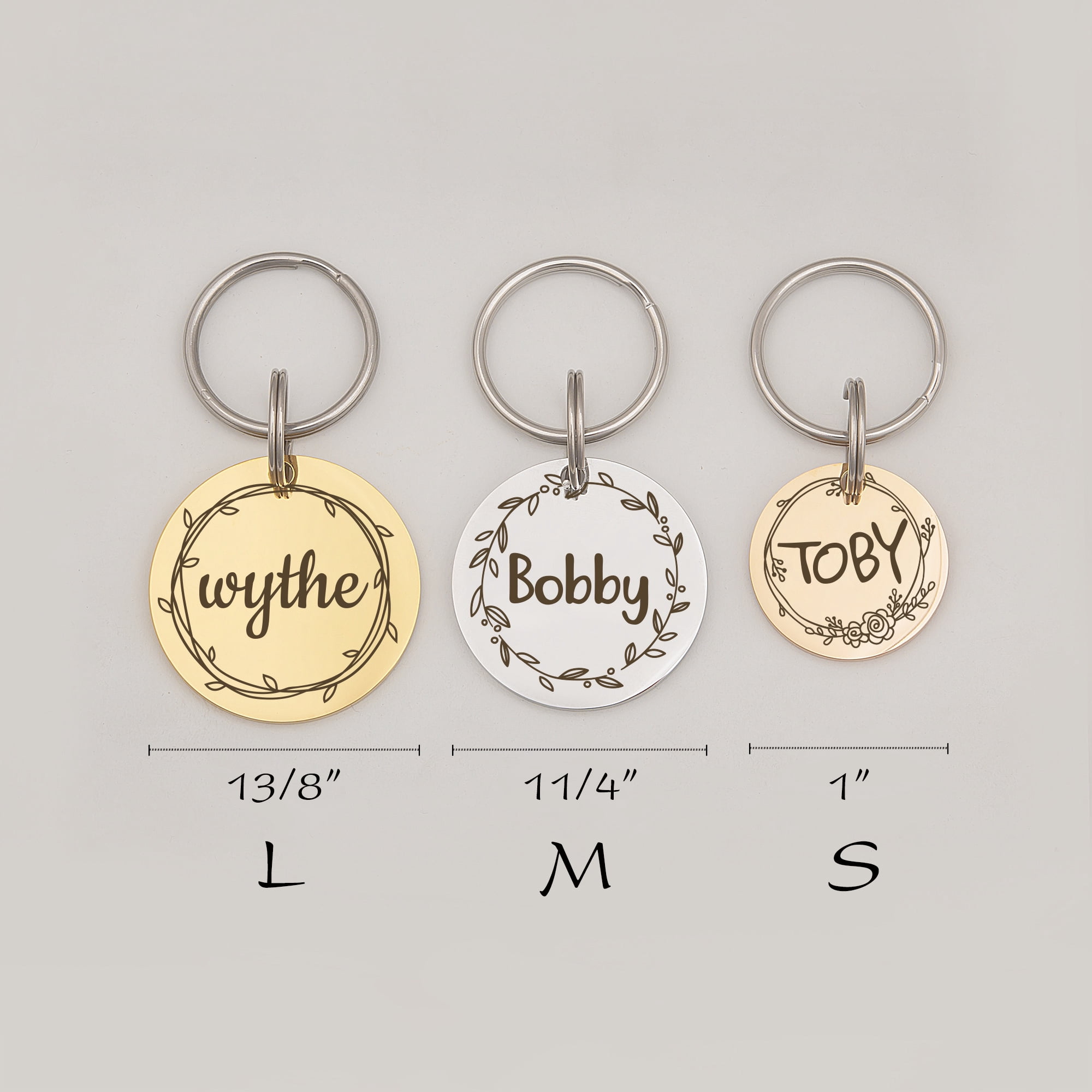 Anavia Stainless Steel Metal Round Name - Boarder Birthday Holiday Christmas Engraved Dog Cat ID Tag, Rose Gold