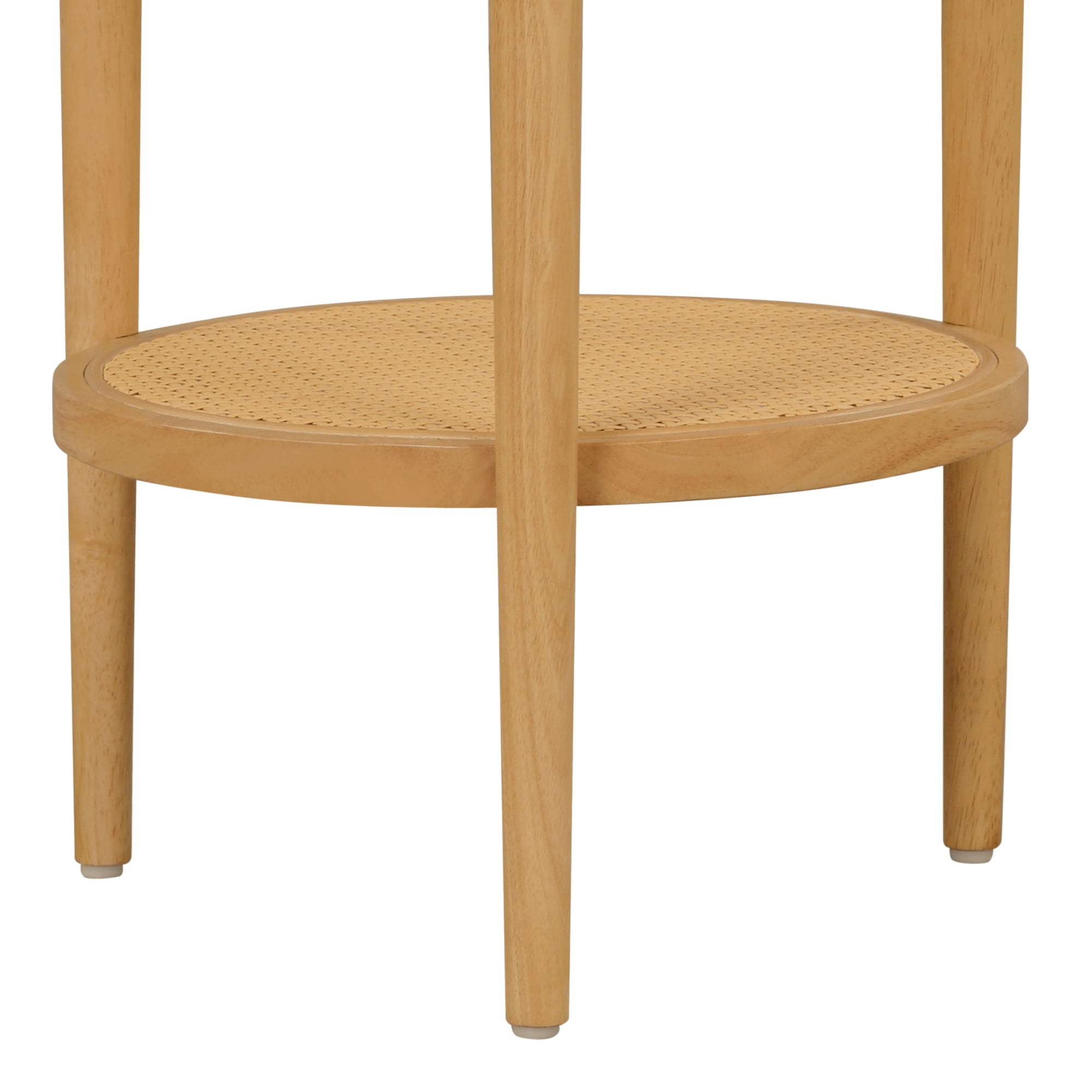 Nathan James Sonia Bohemian 2-Tier Round End Table in Light Wood With Rattan Storage Shelf