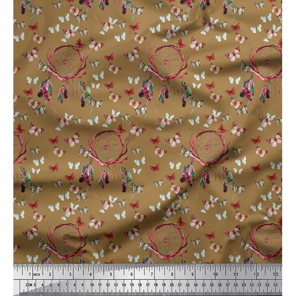 Soimoi Cotton Duck Fabric Dream Catcher & Butterfly Print Fabric by Yard 42 Inch Wide