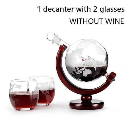 

Whiskey Decanter Globe Wine Aerator Glass Set Yacht Skull Crystal Inside Fine Wood Stand For Liquor Decanter Vodka
