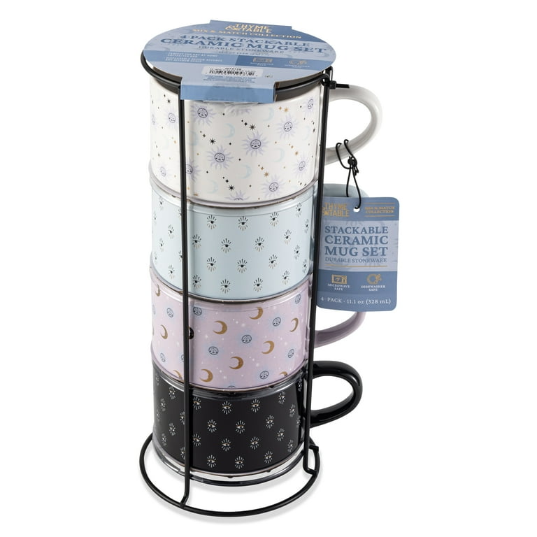 Thyme & Table Celestial Stacking Mugs Set of 4 with Wire Rack 11.1