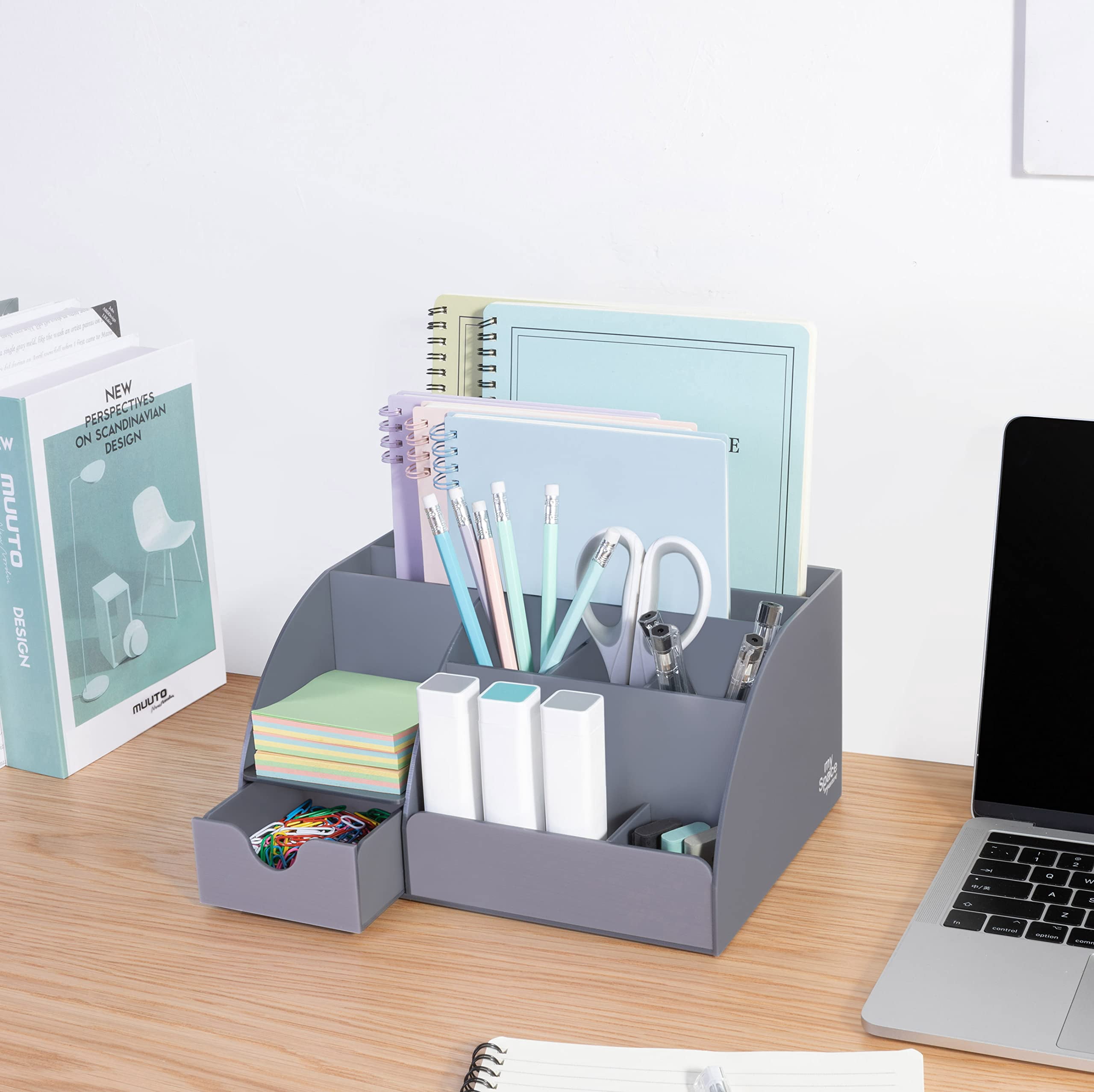 Grey Desk Organizer  9 Compartments Office Supplies And Accessories Decor Desktop (gray)