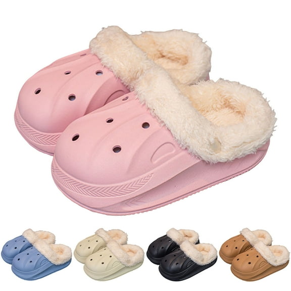 Dakaela 3-13Y Kids Lined Clogs Boys Girls Winter Fleece Garden Shoes Toddler Platform House Shoes Slip on Indoor Outdoor Mules Beige 8.5