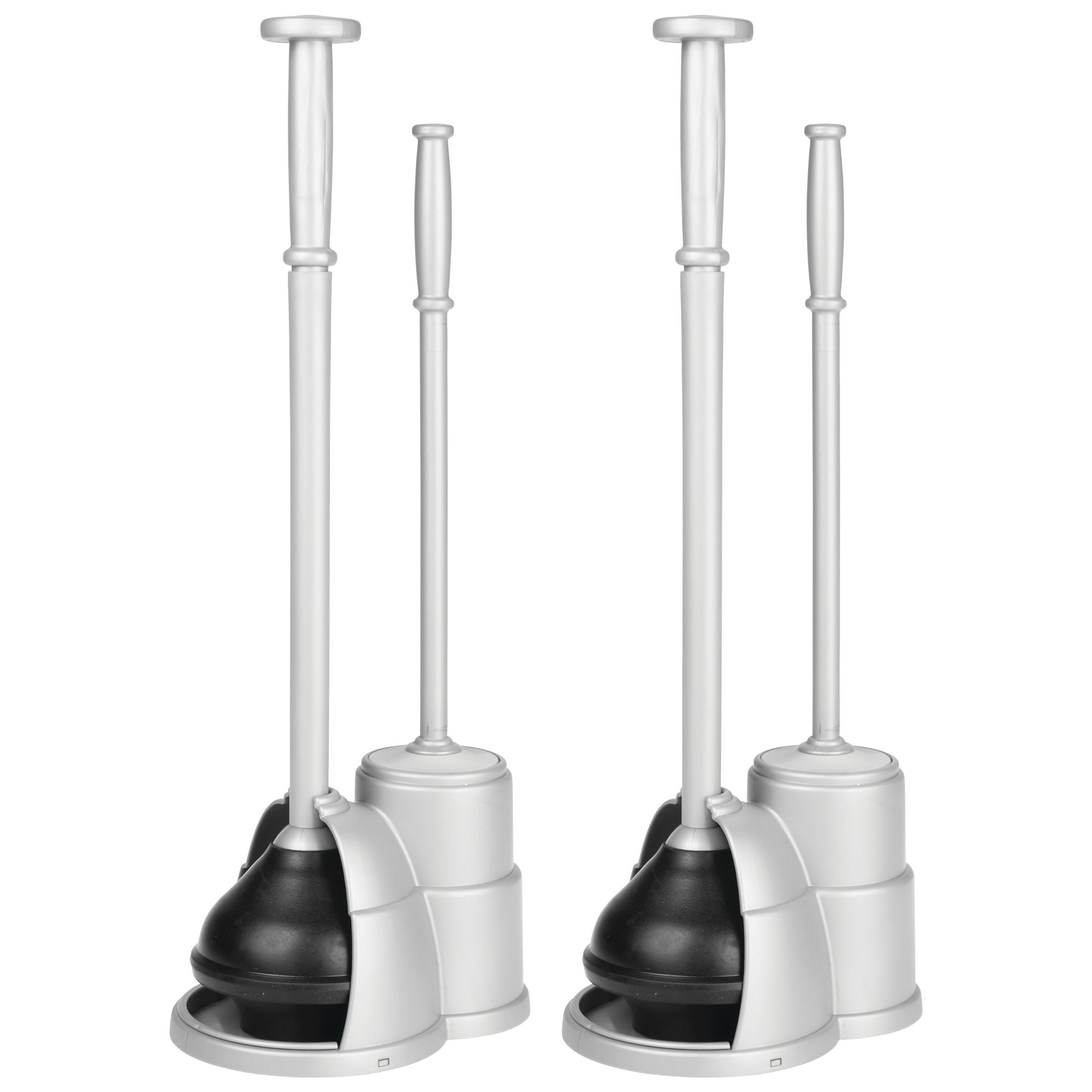 mDesign Compact Plastic Toilet Bowl Brush and Plunger Combo Set, 2 Pack