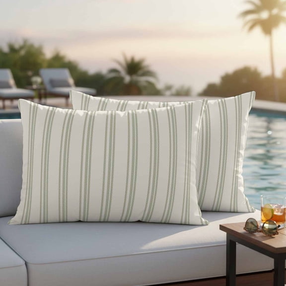 Sage Green Striped Outdoor Pillow Covers 20x12 Inch Lumbar Pillow Covers Set of 2 Waterproof Decorative Throw Pillow Cases Modern Farmhouse Green Stripes Cushion Covers for Patio Furniture Garden