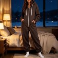 thumbnail image 2 of Women's Fleece Lined Hooded Jumpsuit Long Sleeve Zip Up One Piece Tracksuit Loose Fit Soft Warm Cozy Fall Winter Loungewear Y2K Streetwear with Pockets Brown, 2 of 7