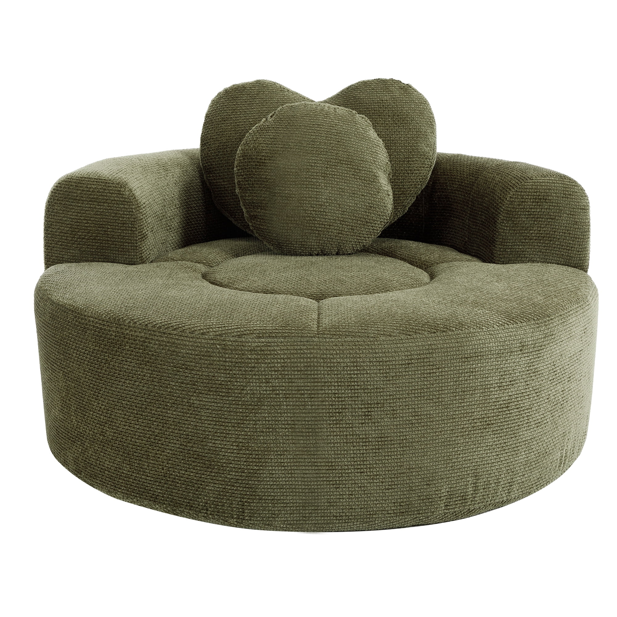 Leumius Oversized Round Chair Lounge Chaise Indoor,Upholstered Round Sofa Bed with Memory Foam,Comfy Cloud Circle Chair with Deep Seat for Living Room Bedroom,No Assembly Required,Green