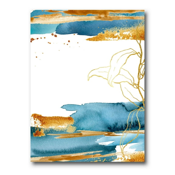 Designart ' Abstract Golden Laminaria Branch & Leaves ' Traditional Canvas Wall Art Print