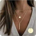 thumbnail image 2 of MINKUROW Gold Initial Layered Necklaces for Women,14K Gold Plated Coin Letter Necklace Skinny Bar Stacking Necklace Coin Necklace Layer Necklace Multi Bar Layering Gold Choker Necklaces Jewelry, 2 of 7