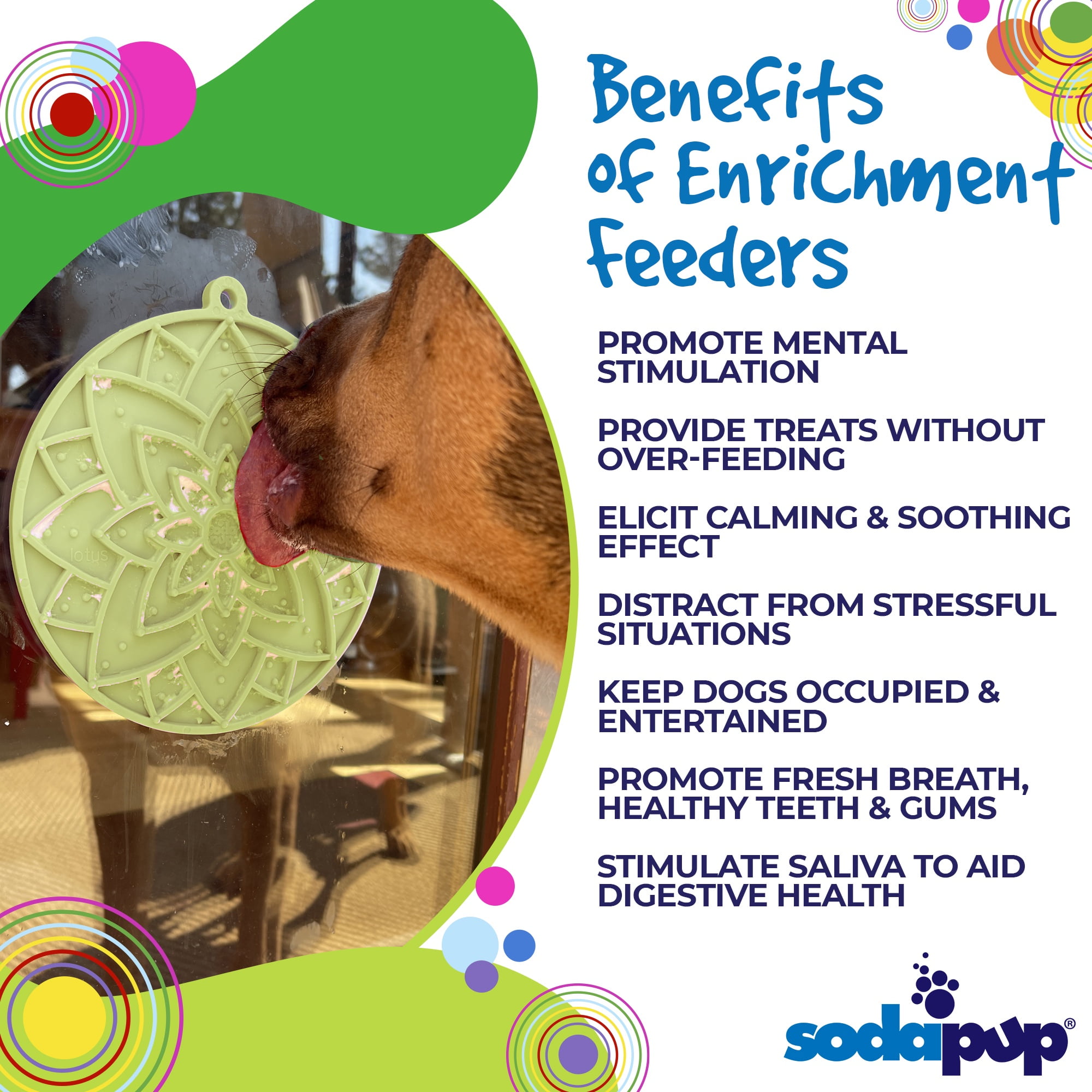 SodaPup Lotus eMat Enrichment Lick Mat with suction cups, L, Light Green