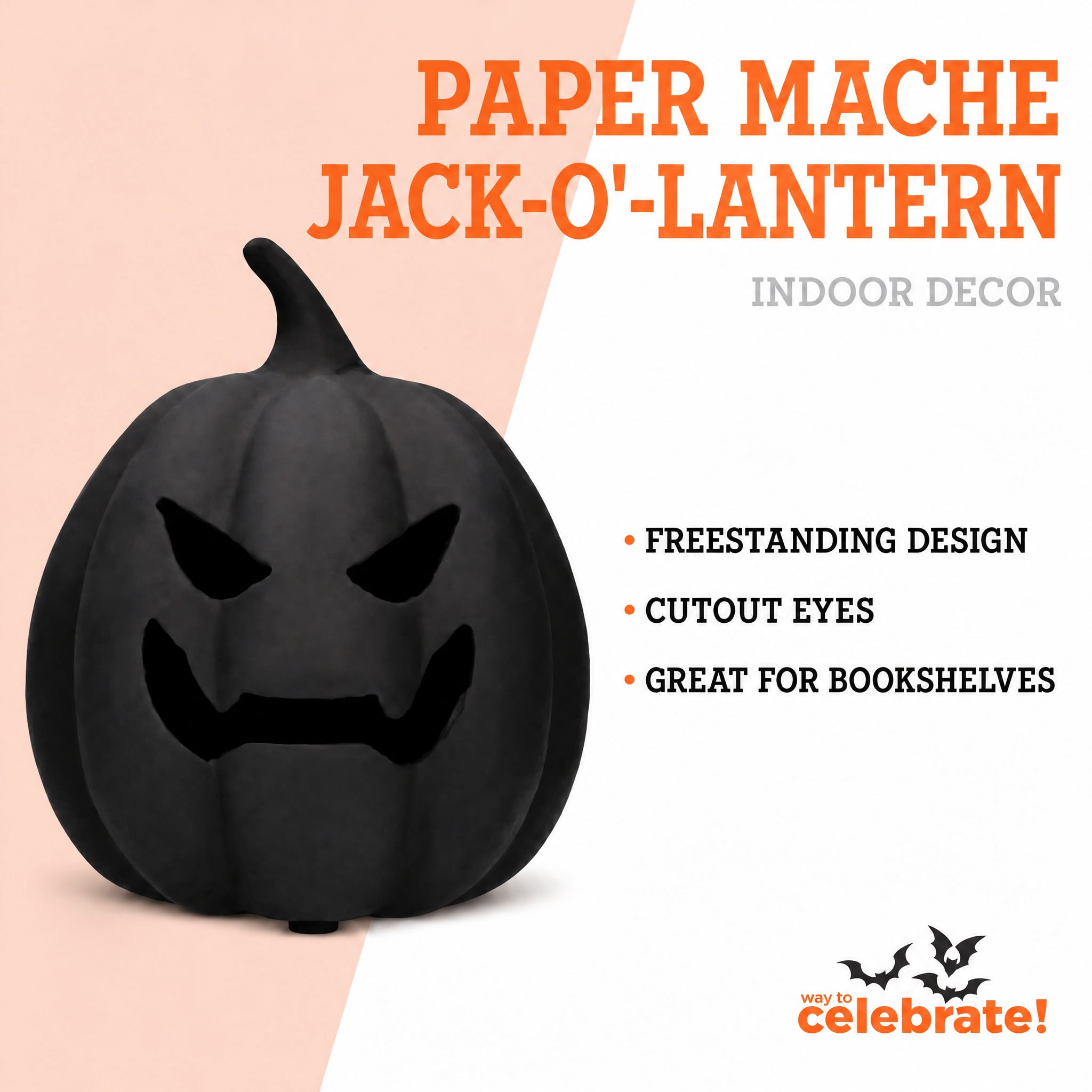 Paper Mache Jack-o'-Lantern Decoration, Black, 8.3", Halloween by Way To Celebrate