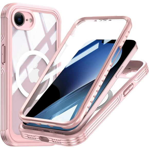 Estuche magnético diseñado para iPhone 16E de 6.1 pulgadas, de grado militar, resistente, de 360 grados, con protector de pantalla incorporado, resistente, con cubierta transparente MagSafe