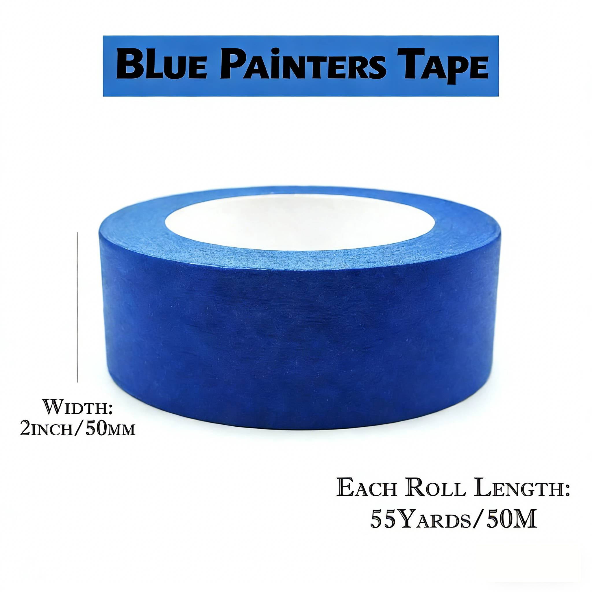 Professional Blue Painter's Tape (50mm x 50m, 6-Pack) - No Residue, Easy Tear & Remove, Multi-Surface Masking Tape for Home, Painting, Crafts