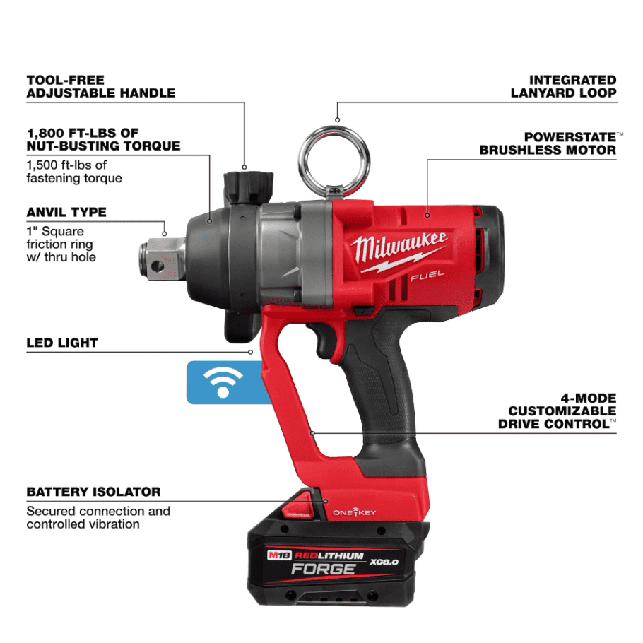 Milwaukee M18 FUEL 1" High Torque Impact Wrench Kit with ONE-KEY (2867-22)
