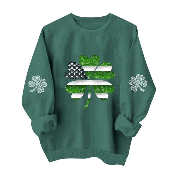 Women's Casual Long Sleeve Sweatshirts St. Patrick's Day Printed Graphic Crewneck Pullover Tops (XS, Green)