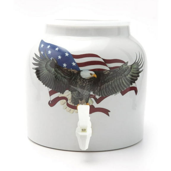 Patriotic Eagle Porcelain Water Beverage Dispenser Crock - 2.2 Gallons | Lead Free
